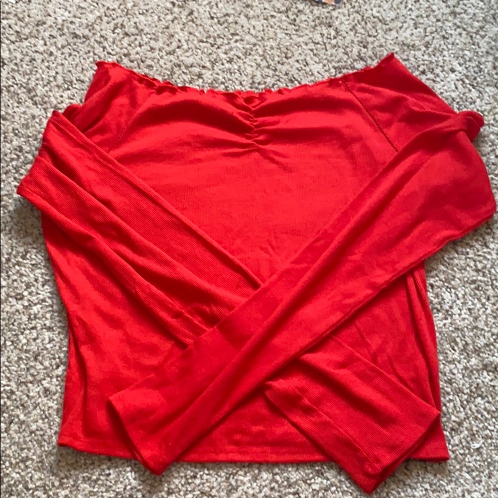 Red off the shoulder long sleeve